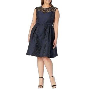 City Chic Women's Navy Floral Brocade Black Lace Sleeveless Cocktail Dress Sz 20